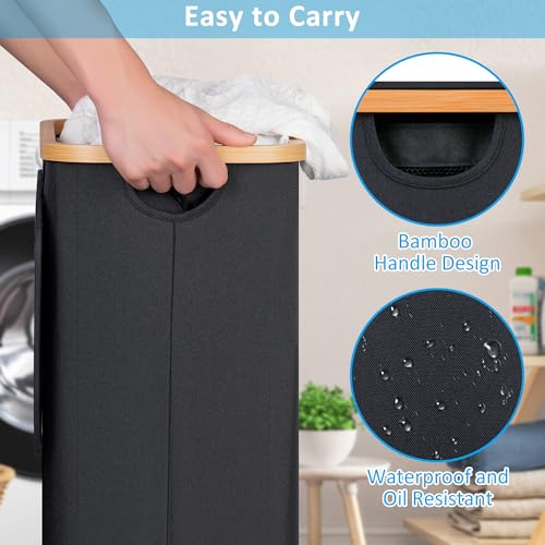 efluky Slim Laundry Basket with Wheels, Narrow Rolling Laundry Hamper with Lid and Removable Bag, Aesthetic Dirty Clothes Hamper on Wheels for Laundry Room, Bedroom, Dorm and Bathroom, 75L Dark Black - color: Black, size: 75L
