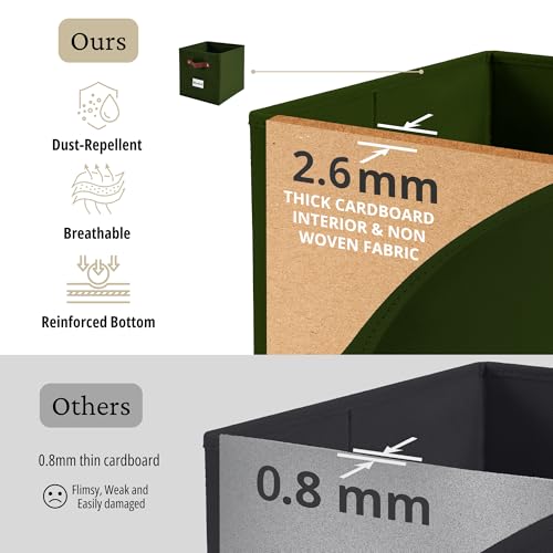 DECOMOMO Storage Bins, Cube Storage Bin with Labels, Fabric Storage Cubes for Shelves (10.5" x 11" / 6pcs, Olive Green) - color: Olive Green, size: Cube 11" / 6pcs