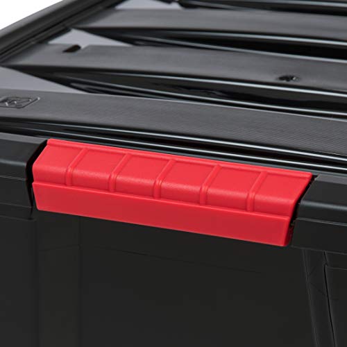 IRIS USA 54 QT Plastic Storage Box with Lid and Latches - 6 Pack - BPA-Free, Garage Organizing Solution, Durable Nestable Stackable Containers, Secure Pull Handle - Black - size: 54 Qt, style: 6 Pack