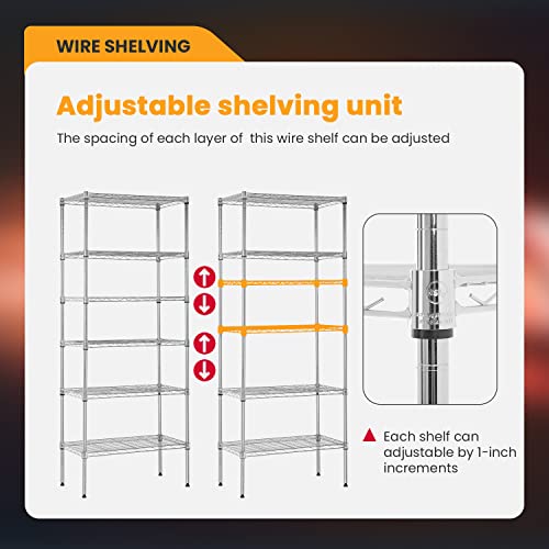 BestOffice Adjustable Wire Shelving Storage Shelves Heavy Duty Shelving Unit for Small Places Kitchen Garage (Chrome, 13" D x 23" W x 59" H) - color: Chrome, size: 13"D x 23"W x 59"H