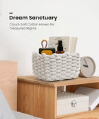 Small Macrame Woven Storage Baskets 2 Pack – Boho Cotton Rope Bins for Bathroom, Bedroom, Desk & Vanity Organizer – White & White, 7x5.5x5 Inches - color: White & White