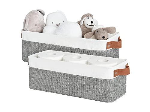 StorageWorks Narrow Storage Bins, Small Basket for Closet and Shelves, Fabric Organizer with Handles, Toilet Paper Storage, Grey and White, 2-Pack - color: Grey and White, size: 15"L x 6"W x 5"H