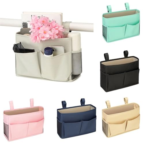 Bedside Storage Organizer Bag Phone Book Magazine Holder Pockets Hanging Storage Bag Sofa Side Pouch Bag(Pink) - color: Pink