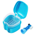 Keedolla Denture Cup Orthodontic Retainer Case, Denture Bath Box Dental Mouthguard Case Cleaning with Brush, Strainer Basket and Lid Waterproof - Blue - color: Bluw