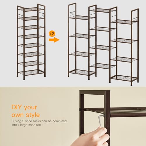 usikey 8 Tiers Narrow Shoe Rack 16-24 Pairs, Sturdy Metal Tall Shoe Rack with 4 Hooks, Slim Shoe Storage Organizer with Metal Shelf, Space Saving Vertical Shoe Shelf for Entryway BronzeUNYXJX016A - color: 8 Tier ( 17.9 X 11 X 55.5 Inches)-bronze