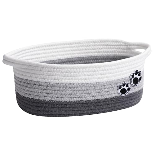 Small Dog Toy Basket, Cute Woven Baskets for Shelves, Decorative Rope Storage Baskets for Nursery, Baby Gift Basket for Diapers, 12 x 8 x 5 inches - color: Grey, size: 12"L x 8"W x 5"H