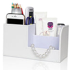 KINGFOM Desk Organizer Office Supplies Caddy Pu Leather Multi-function Storage Box Pen/Pencil,Cell phone, Business Name Cards Remote Control Holder White - color: S-white