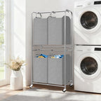 STORAGE MANIAC 4 Section Vertical Laundry Hamper, 2 Tier Laundry Sorter with 4 Removable Tote Bags, Rolling Clothes Basket for Towels, Blankets, Tall Dirty Clothes Hamper for Closet, Bathroom, 4 Bags - size: 4 Section
