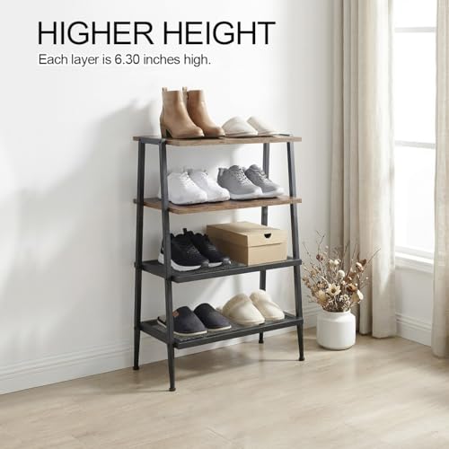 A-Shape Shoe Rack, 4-Tier Heavy-Duty Shoe Organizer with Wooden Top & Mesh Shelves, Space-Saving for Entryway, Bedroom, Hallway(25.28" H, Holds 8 Pairs, Rustic Brown) - size: 17.32" X 10.24" X 25.28"