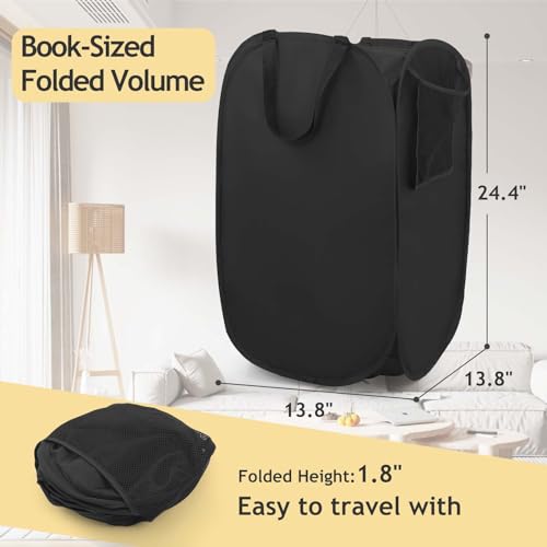 Upgraded Polyester Pop-up Laundry Hamper 2 Pack, 70L(18.5 Gal) Laundry Basket with Durable Handles Solid Bottom High Carbon Steel Frame and Side Pocket, Easy to Open Fold Flat for Storage - color: Black, size: 2-Pack