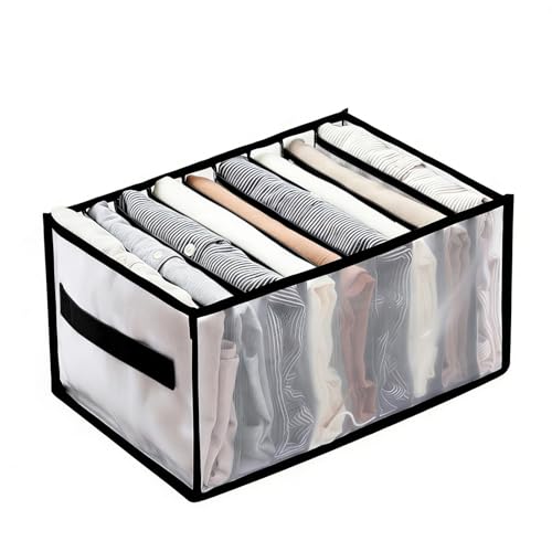 1 Pack Wardrobe Clothes Organizer, Clear Drawer Organizer with 9 Grids Divider for Clothing Jeans, Closet Bedroom Dorm Room, Black - color: 9 Grids Black