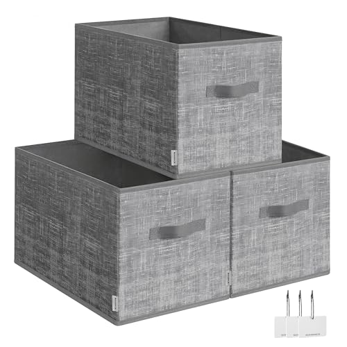 SONGMICS Storage Cubes, 19.7 x 11.8 x 11.8 Inches Non-Woven Fabric Bins with Double Handles, Set of 3, Closet Organizers for Shelves, Foldable, for Clothes, Cattail Gray UROB450G01 - color: Cattail Gray, size: 3 Pack（19.7"L x 11.8"W x 11.8"H）