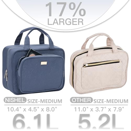 NISHEL Travel Toiletry Bag for Women, Makeup Essentials Organizer, Hanging Case for Accessories, Cosmetics, Medium Size, Aegean-Blue - color: Aegean-Blue, size: Medium