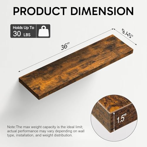 BAYKA Floating Shelves for Wall, Set of 3, 36 Inches Wall Mounted Wood Shelves for Bathroom, Bedroom, Living Room or Kitchen, Hanging Shelf for Books/Storage/Decor with 30lbs Capacity, Rustic Brown - color: B. Rustic Brown - Americana Farmhouse Style, siz
