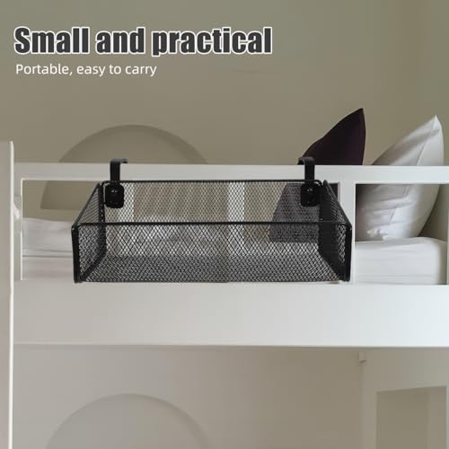 PartyKindom Hanging Bed Organizer, Metal Wire Bedside Caddy with Removable Hooks, 2-Tier Bunk Bed Storage Basket Shelf for Phone, Books & Dorm Room Essentials, Nightstand Alternative (Black) - color: Black
