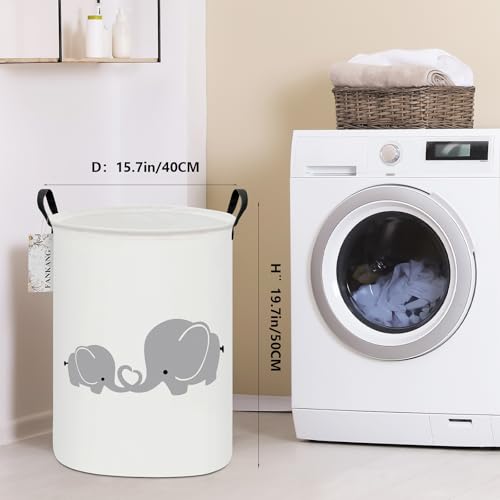 FANKANG Storage Basket, Nursery Hamper Canvas Laundry Basket Foldable with Waterproof PE Coating Large Storage Baskets for Kids Boys and Girls, Office, Bedroom, Clothes,Toys（Love Elephant） - color: Love Elephant