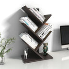 Godferyxin Book Tree Bookshelf, 5-Tier Wood Bookshelf Tree Bookcase for Displaying Books, CDs, Magazines and More at Office, Home or School - color: 5-tier-brown