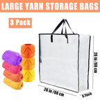 XL Yarn Storage Organizer 3 Bags, Oversized Yarn Organizer Moving Bag with Handle & Zipper, Closet/Under-Bed Storage Solutions for Knitting, Crochetfor, Sweater & Blanket Packing (26x26x8.7“, 3 Pcs)