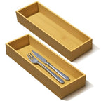 guiogc Bamboo Drawer Silverware Organizer, Utensil Organizer, Bamboo Storage Box Wood Silverware Tray for Drawer Set of 2 - size: 11.8" x 4" x 1.78"
