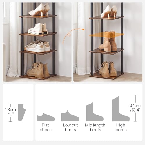 HOOBRO Vertical Shoe Rack, 10-Tier Narrow Shoe Shelf, Shoe Storage Organizer for Small Space, 11" L x 11" W x 68" H, Closet, Entryway, Hallway, Bedroom, Rustic Brown and Black BF32XJ01 - color: Rustic Brown + Black, size: 11"L x 11"W x 68"H