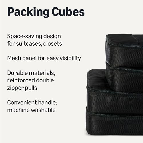 Amazon Essentials 4-Piece Packing Cubes Travel Accessories Set, Luggage Organizer with Double Zipper, Mesh Top, Space-Saving Design, Webbing Handle, 2 Medium/2 Large, Black (Previously Amazon Basics) - color: Black, size: 2 x Large, 2 x Medium