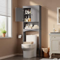 Gizoon Over The Toilet Storage Cabinet with Adjustable Shelf and Double Doors, Bathroom Space Saver Organizer Above Toilet with Open Shelf, Taller Wooden Free Standing Toilet Rack -Grey - color: Grey