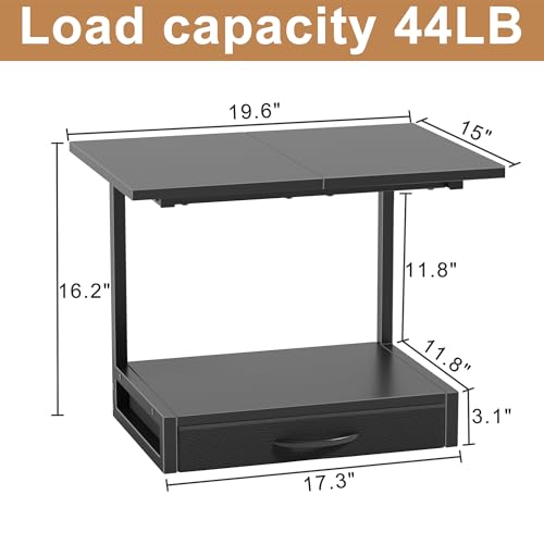 YAOHUOO 2-Tier Desktop Printer Stand with Fabric Drawer, Prtiner Table with Storage Shelf, Desk Organizer for Home Office,3D Printer,Fax Machine,Scanner, 19.6"x14.9" Black - color: Black, size: Large