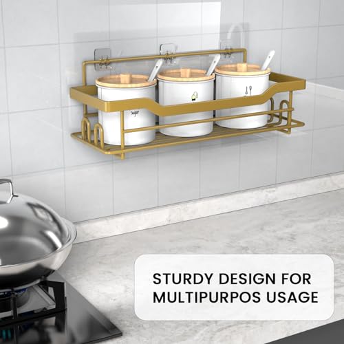 Shower Caddy Shelves Organizer Rack, Single Pack Shower Shelf, Caddies for Shampoo Soap Bathroom Waterproof Adhesive Holder, No Drilling Wall Mounted Self, Matte Gold - color: Gold