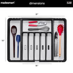 madesmart Expandable Silverware Tray, 8 Compartment Silverware Organizer for Forks, Knives & Spoons, Non Slip, Soft Grip Base, Expands to Fit Most Drawers, Carbon