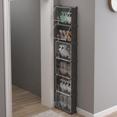 MAGINELS 6 Tier Shoe Rack Organizer with Cover, Slim Shoe Storage Cabinet, Behind The Door, Narrow Shoe Shelf for Closet, entryway, Black - color: Black, size: 12 pair