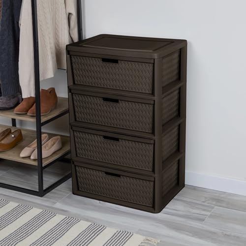 Brown Storage Drawer, A Wide Four-drawer Storage Tower, Assembled Without Tools, with Detachable Fabric Drawers and A Handle for Multi-functional Storage. Suitable for Living Rooms and Bedrooms - color: Brown