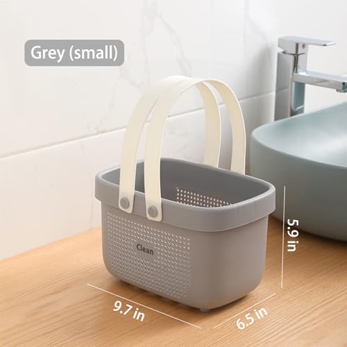 JiatuA Plastic Storage Basket with Handle Portable Shower Caddy Tote Organizer Basket Bin for Bathroom Kitchen Dorm Room Bedroom, Small Grey - color: Grey, size: Small