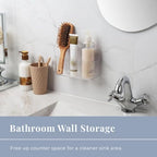 No-Drill Wall Organizer Bin – Clear Removable Adhesive Storage Box with Drain Holes, PET Plastic, Ideal for Small Items in Kitchen, Bathroom, Cabinet Door – Sandra Series - size: Small