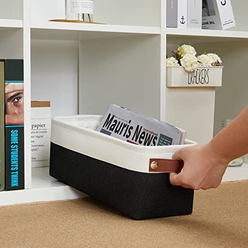 DULLEMELO Toilet Paper Storage Basket with Leather Handles, for Back of Toilet, Bathroom Storage for Towels & Paper (White & Black) - color: White&Black, size: Narrow-15"x6"x5.5"