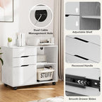 DUMOS Lateral File Cabinet with 3 Drawers Rolling Filing Cabinets Under Desk Storage Printer Stand Wood Organizer with Wheels Adjustable Shelf for Office Home Small Space, White - color: Classic White
