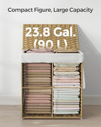 SONGMICS Laundry Hamper with Lid, 23.8 Gallon (90 L) Synthetic Rattan Clothes Laundry Basket with Lid and Handles, Foldable, Removable Liner, Goose Yellow ULCB51NL - color: Goose Yellow, size: 90 L
