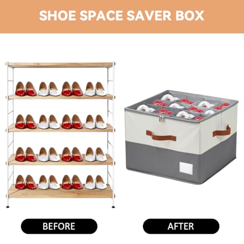 Shoe Organzier for Cloest - 2pack Adjustable Shoe Storage Box Fits 8-16 pairs,shoe Bin with Pop-Up dividers,Space Saver shoes Box organizer with Clear Dust Cover,Foldable shoe Cubby Storage Containers - color: White&Gray, size: 2pack