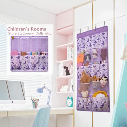 16 Pockets Over Door Hanging Storage Organizer with 4 Kinds Pouches for Shoes,Sock,Hat,Underwear,Handbag,Cosmetics,Toiletry,Behind Door Hanging Shelf Space-saving for Bathroom,Bedroom,Entrance,Purple - style: Medium-Purple: Pack of 1