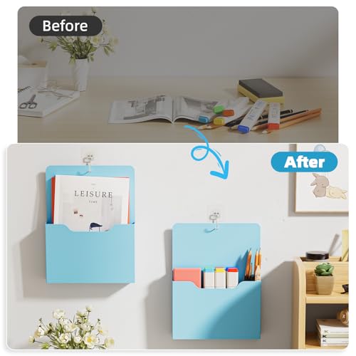 Magnetic File Holder - Magnetic Paper Holder, Pocket Organizer Office Supplies Storage Mail Organizer for Notebooks,Planners,Letter (Blue) - color: Blue Holder-L