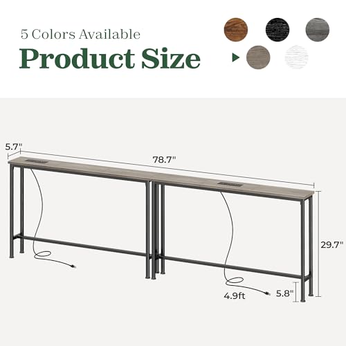 SUPERJARE 78.8 Inch Narrow Console Table with Outlet, Sofa Tables, Behind Couch Table, Long Entryway Tables with Charging Station, for Living Room, Oak - color: Oak, size: 5.7''D x 78.7''W x 29.7''H