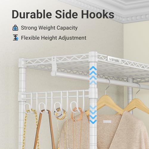 VIPEK V4 Garment Rack for Hanging Clothes, Portable Wardrobe Freestanding Closet Organizer, Heavy Duty Clothes Rack Metal Clothing Rack with 3 Hanging Rods & 2 Side Hooks, Max Load 810lbs, White - color: White, style: V4