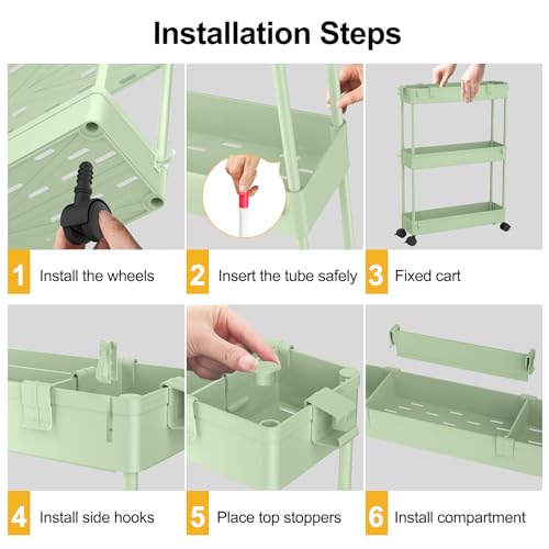 SPACELEAD Slim Storage Cart 3 Tier,Bathroom Organizer Rolling Utility,Mobile Shelving Unit Slide Out for Office, Kitchen, Laundry Room & Narrow Places，Green - color: Green