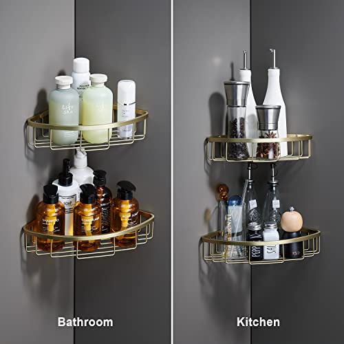 [2 Pack Bathroom Corner Shower Caddy Shelf Organizer, SUS304 Stainless Steel Heavy Duty Rust-Proof Shelf Holder, Wall Mounted Storage Rack for Bathroom Kitchen, Brushed Gold - color: Gold, size: Corner (2 Pack)