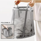 Mesh Bag with Handles, Collapsible Laundry Basket, Foldable Laundry Bag, Breathable Folding Beach Bag,Space-saving Travel Tote Bags (1, Pink) - color: Pink