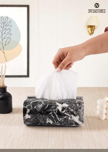 Marble Tissue Box Cover 7.5 Inch Handmade Black Tissue Box Holder Rectangle for Modern Bathroom Decor & Home Organizer - Decorative Facial Tissues Boxes Holder for Bedroom & Living Room - color: Black Zebra
