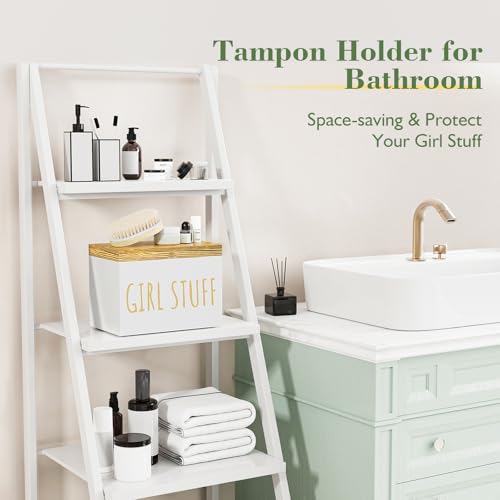 Tampon Holder for Bathroom with Hinged Lid, Feminine Product Organizer, Bathroom Period Products, Toilet Organizer, Bathroom Accessories Box for Girl Stuff (White) - color: White