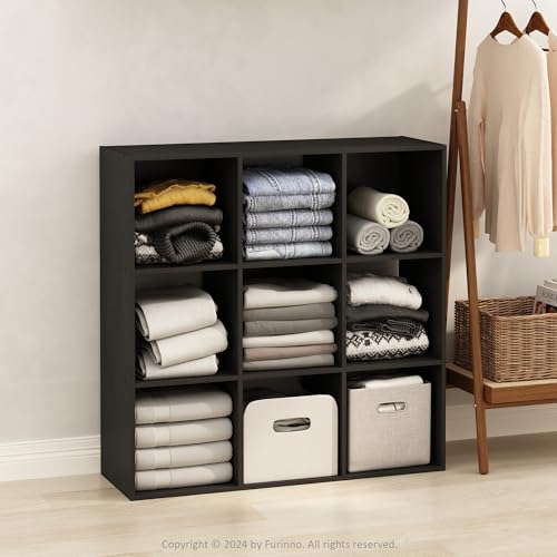 Furinno PELLI Closet Organizers and Storage, 9-Cube Closet Organizer, Open Shelf Closet Storage, for Wardrobe, Bedroom, Living Room, Americano - color: Americano, size: 9-Cube