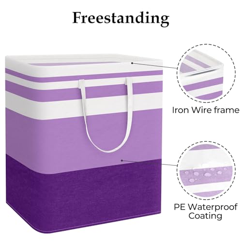 StorageRight Large Collapsible Laundry Basket Hamper with Easy Carry Handles，Freestanding Clothes Hampers for Laundry, Bedroom, Dorm, Towels, Toys, 100L, Purple - color: Purple, size: 100L