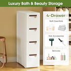 4 Drawers Narrow Storage Cabinet, Slim Bathroom Storage Cabinet, Plastic Rolling Cart Organizer for Small Spaces, Laundry, Office, Home,White - size: 4 Drawer