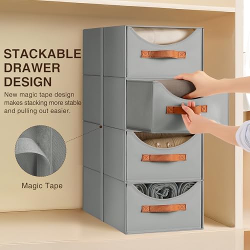 Homsorout Stackable Storage Drawers - Large Collapsible Storage Bins with Drawers, 8 Pack Closet Shelf Organizer Basket, Fabric Pull Out Organizer for Bedroom, Living Room, Dorm, Grey - color: Gray, size: 16 Inch. - 8 Pack